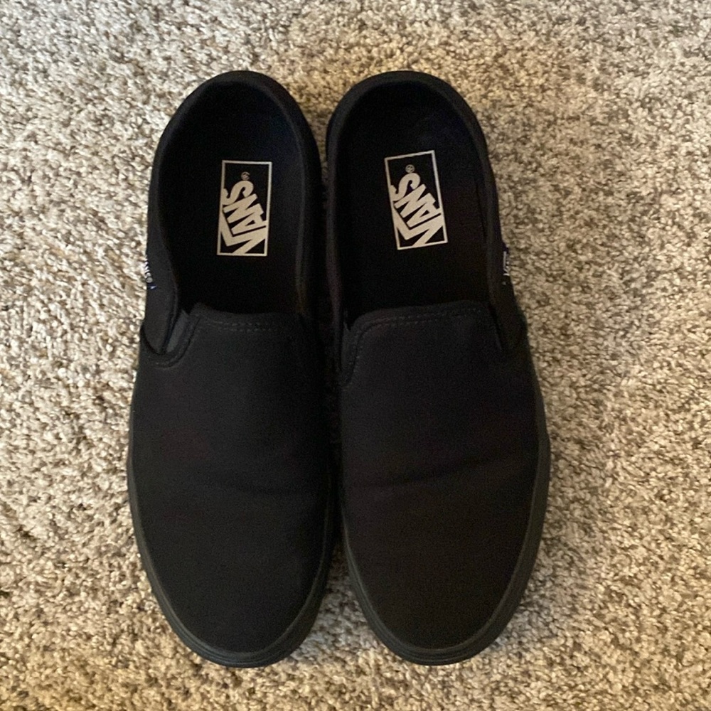 Black Slip-On Vans Worn Twice No Rips Slight Stain But Great Condition!